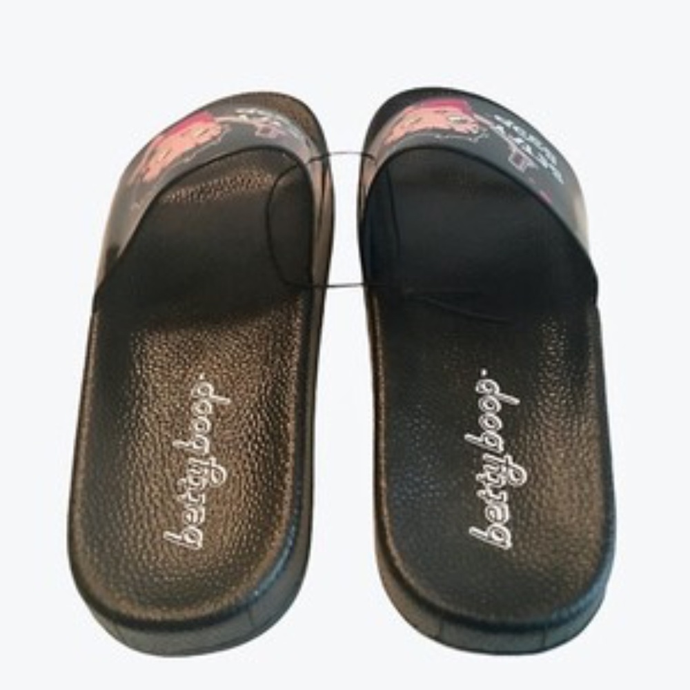 Betty Boop Womens Slides Size 6 Black Selfie Sandals Casual Slip On Shoes - Picture 4 of 9